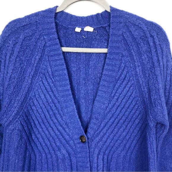 ANTHROPOLOGIE | MOTH Oversized High Low Button Front Blue Cardigan Women’s Small - Picture 5 of 11